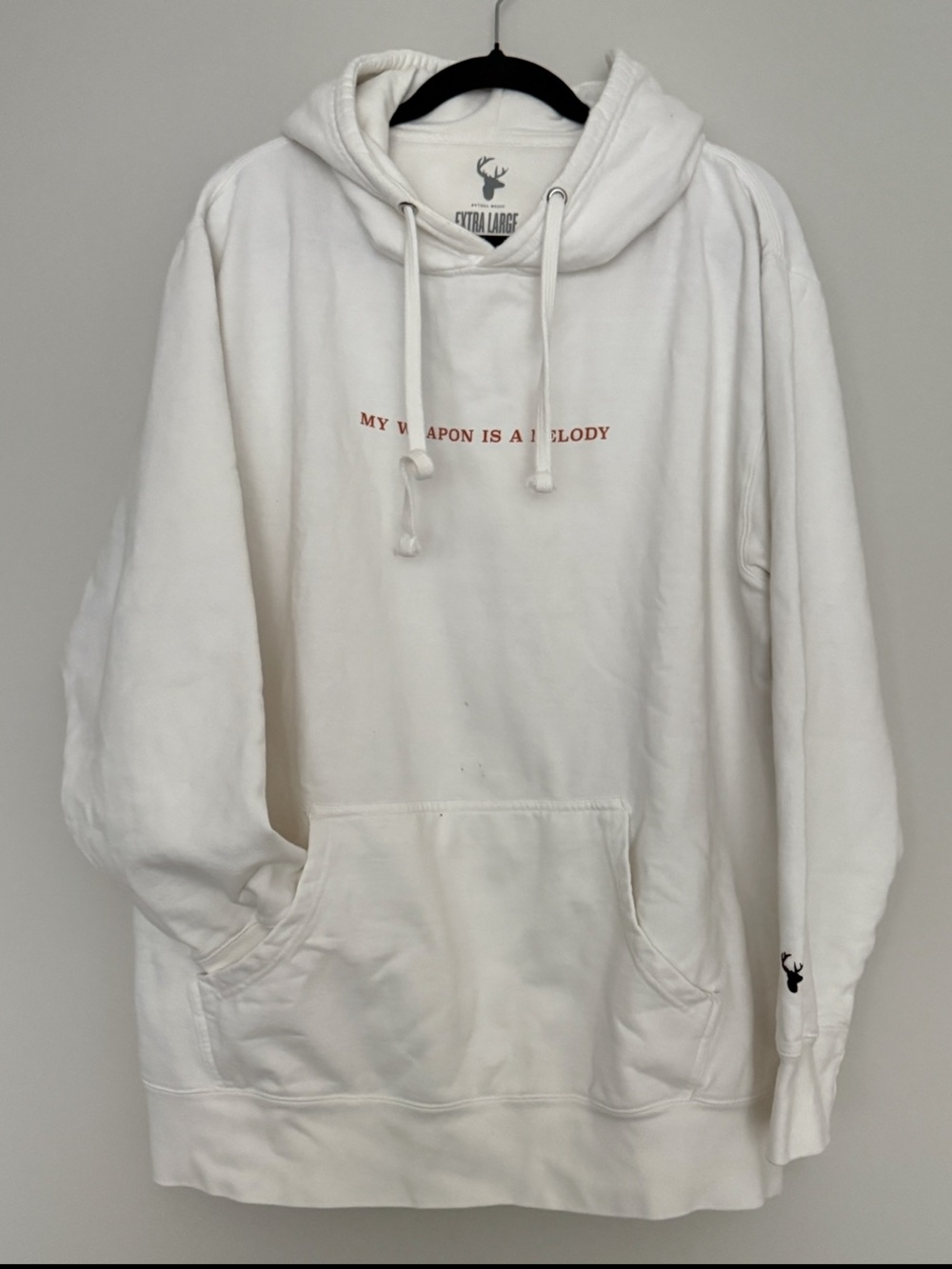 White Hoodie with Red Script by